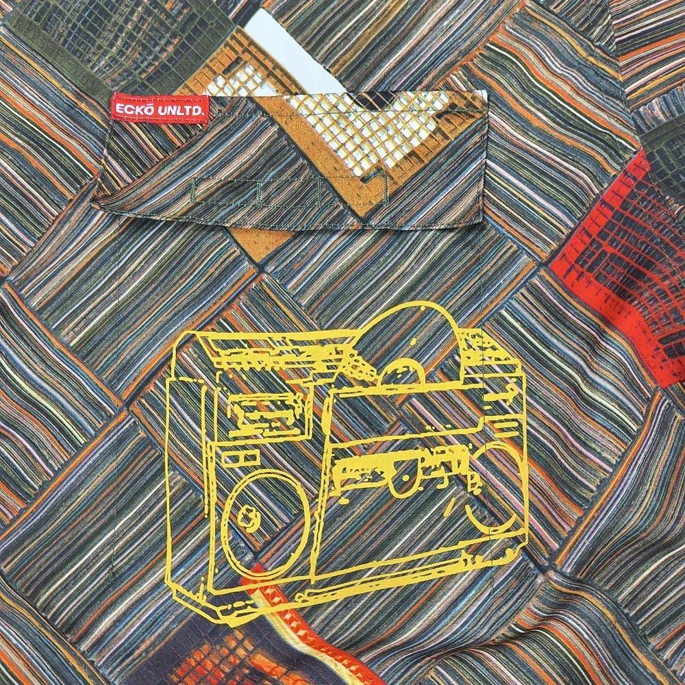 Ecko Unltd Complex Mens XL Brown Geometric Boombox Embroidered Button Up Shirt - Picture 11 of 11